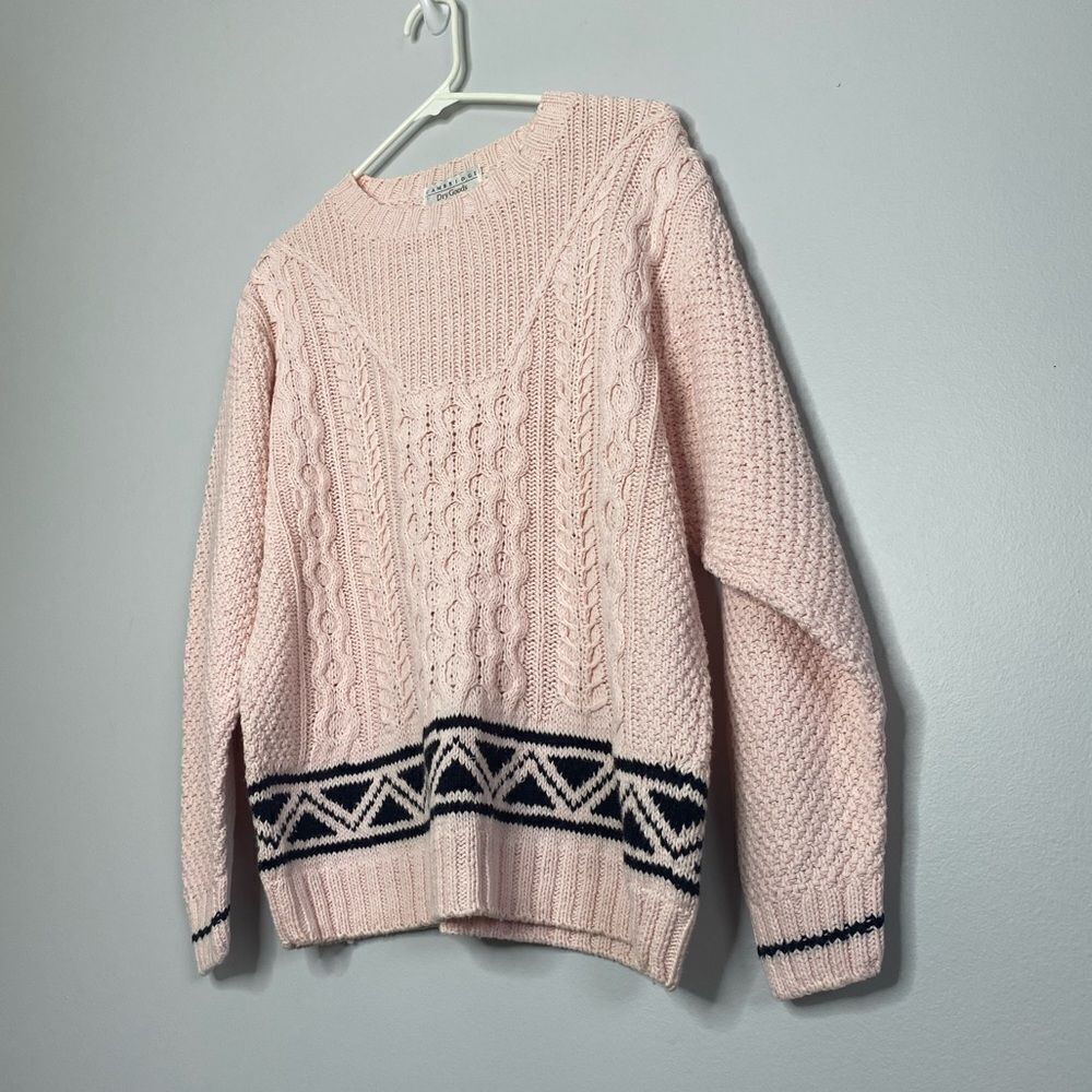 Cambridge Dry Goods L Light Pink Black Knit Sweater Vintage 1980’s Triangles